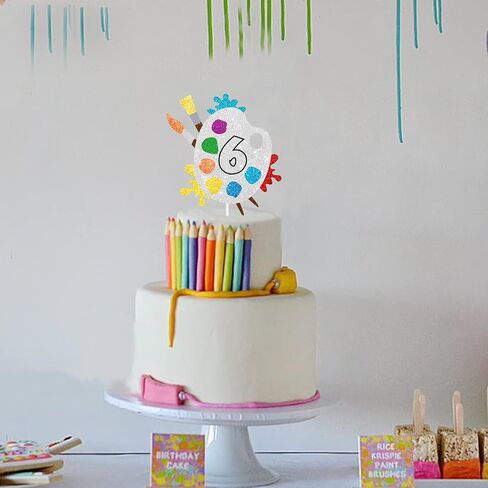 6th Slime Cake Topper - Art Themed Palette Painting Graffi Boy Girl Happy Birthday Party Decorations Supplies - Six Years Old Birthday Cake Decor in Saudi Arabia