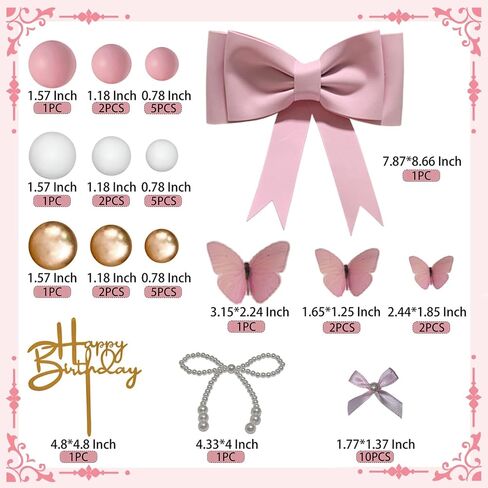 42PCS Pink Bow Cake Toppers Ribbon Bow Princess Cupcake Toppers Pearl Bowknot Cake Decorations for Wedding Baby Shower Birthday Party in Kuwait