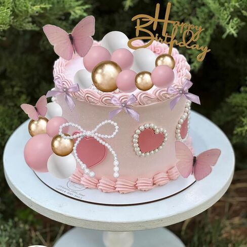 42PCS Pink Bow Cake Toppers Ribbon Bow Princess Cupcake Toppers Pearl Bowknot Cake Decorations for Wedding Baby Shower Birthday Party in Kuwait