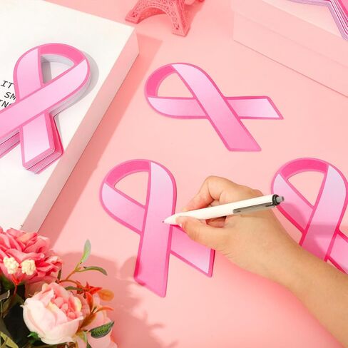 Whaline 100Pcs Pink Ribbon Cutouts Breast Cancer Awareness Paper Ribbons Cutouts with 32ft Pink Ribbon 200Pcs Glue Points for Women Charity Public and Social Event Supplies Decor in Saudi Arabia