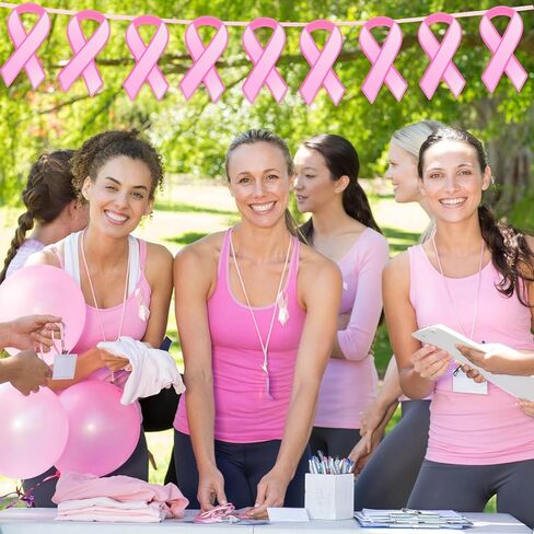 Whaline 100Pcs Pink Ribbon Cutouts Breast Cancer Awareness Paper Ribbons Cutouts with 32ft Pink Ribbon 200Pcs Glue Points for Women Charity Public and Social Event Supplies Decor in Saudi Arabia