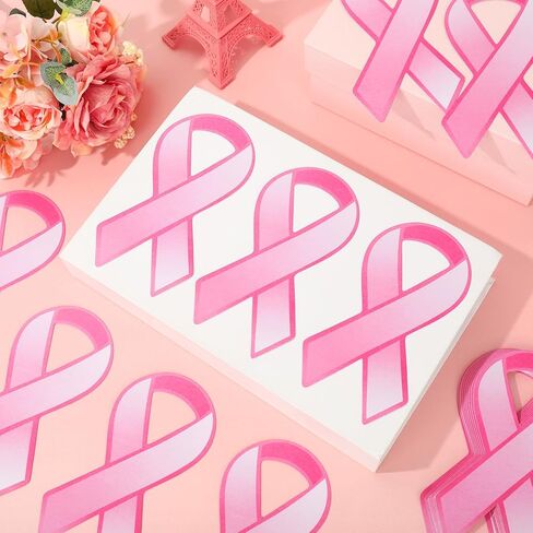 Whaline 100Pcs Pink Ribbon Cutouts Breast Cancer Awareness Paper Ribbons Cutouts with 32ft Pink Ribbon 200Pcs Glue Points for Women Charity Public and Social Event Supplies Decor in Saudi Arabia