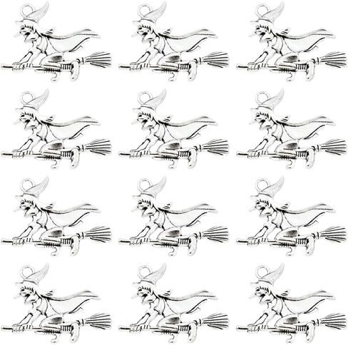 Sunnyclue 1 Box 40pcs Witch Witch Charm Metal Halloween Charms Bulk Alloy Vintage Antique Holiday Wizard Broom Decoration Pendants for Jewelry Making Action Bracelet Diy Craft Craft in Saudi Arabia