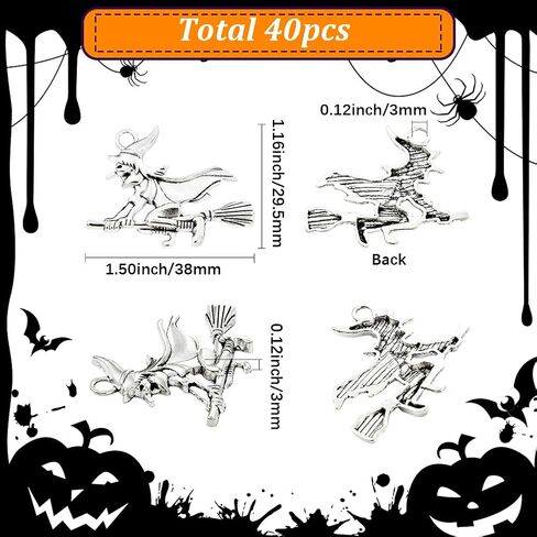 Sunnyclue 1 Box 40pcs Witch Witch Charm Metal Halloween Charms Bulk Alloy Vintage Antique Holiday Wizard Broom Decoration Pendants for Jewelry Making Action Bracelet Diy Craft Craft in Saudi Arabia