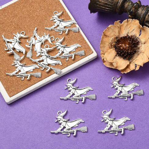 Sunnyclue 1 Box 40pcs Witch Witch Charm Metal Halloween Charms Bulk Alloy Vintage Antique Holiday Wizard Broom Decoration Pendants for Jewelry Making Action Bracelet Diy Craft Craft in Saudi Arabia