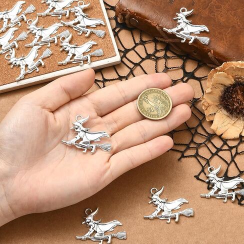 Sunnyclue 1 Box 40pcs Witch Witch Charm Metal Halloween Charms Bulk Alloy Vintage Antique Holiday Wizard Broom Decoration Pendants for Jewelry Making Action Bracelet Diy Craft Craft in Saudi Arabia
