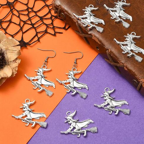 Sunnyclue 1 Box 40pcs Witch Witch Charm Metal Halloween Charms Bulk Alloy Vintage Antique Holiday Wizard Broom Decoration Pendants for Jewelry Making Action Bracelet Diy Craft Craft in Saudi Arabia