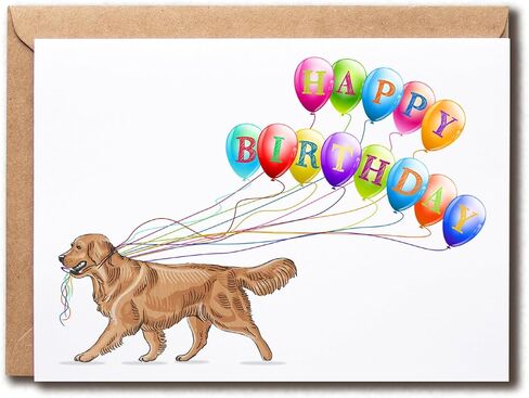 بطاقة Golden Retriever - بطاقة عيد ميلاد سعيد - بطاقة عيد ميلاد Golden Retriever - بطاقة الكلاب - بطاقة لعشاق الكلاب - بطاقة البالونات - بطاقة لطيفة in Saudi Arabia