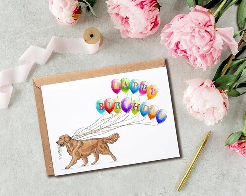 بطاقة Golden Retriever - بطاقة عيد ميلاد سعيد - بطاقة عيد ميلاد Golden Retriever - بطاقة الكلاب - بطاقة لعشاق الكلاب - بطاقة البالونات - بطاقة لطيفة in Saudi Arabia