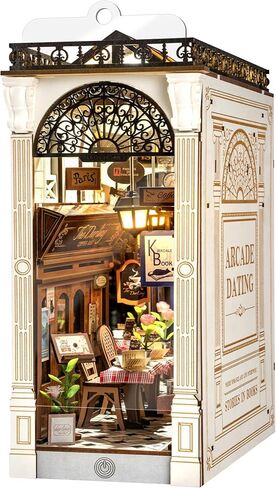 ROBOTIME DIY Book Nook Kit Bookend Stand Bookshelf Insert Bookcase Miniature House with Sensor Light 3D Wooden Puzzle Model Building (Sunshine Town) in Kuwait