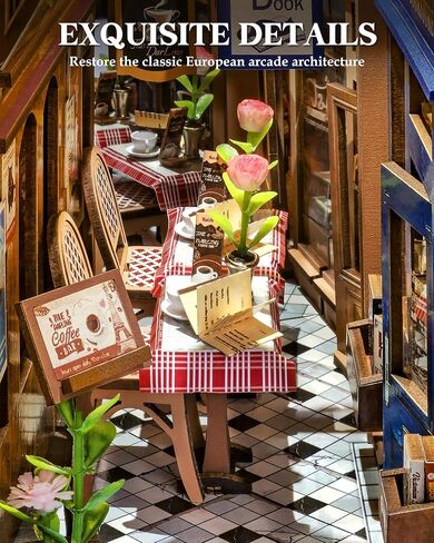 ROBOTIME DIY Book Nook Kit Bookend Stand Bookshelf Insert Bookcase Miniature House with Sensor Light 3D Wooden Puzzle Model Building (Sunshine Town) in Kuwait