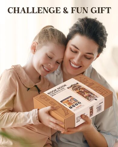 ROBOTIME DIY Book Nook Kit Bookend Stand Bookshelf Insert Bookcase Miniature House with Sensor Light 3D Wooden Puzzle Model Building (Sunshine Town) in Kuwait
