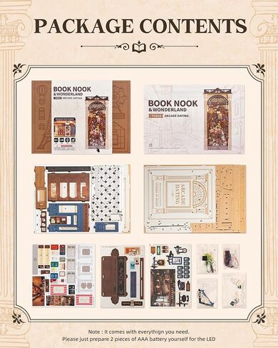 ROBOTIME DIY Book Nook Kit Bookend Stand Bookshelf Insert Bookcase Miniature House with Sensor Light 3D Wooden Puzzle Model Building (Sunshine Town) in Kuwait