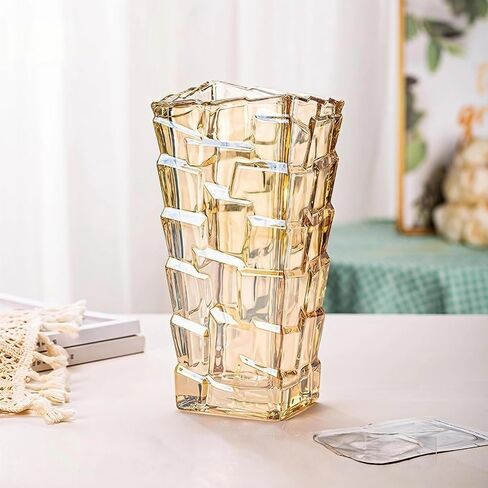 Modern Glass Vases Ice Cracking Style Flower Vase Desktop Ornaments Propagation Station Plant Holder for Home Wedding Decor (Ice Crack, Amber) in Saudi Arabia