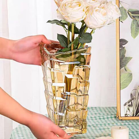 Modern Glass Vases Ice Cracking Style Flower Vase Desktop Ornaments Propagation Station Plant Holder for Home Wedding Decor (Ice Crack, Amber) in Saudi Arabia