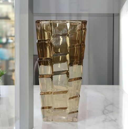 Modern Glass Vases Ice Cracking Style Flower Vase Desktop Ornaments Propagation Station Plant Holder for Home Wedding Decor (Ice Crack, Amber) in Saudi Arabia