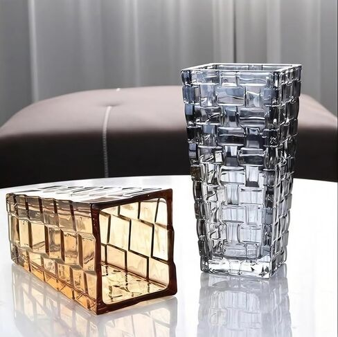 Modern Glass Vases Ice Cracking Style Flower Vase Desktop Ornaments Propagation Station Plant Holder for Home Wedding Decor (Ice Crack, Amber) in Saudi Arabia