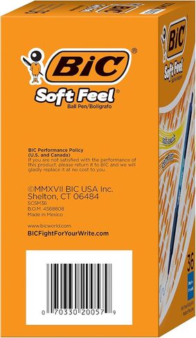 أقلام حبر جاف ذات ملمس ناعم من بيك، رأس رفيع، 0.8 مم، أسطوانة سوداء، حبر أسود، صندوق مكون من 12 قلمًا لاصقًا (SCSF11-BLK) in Kuwait