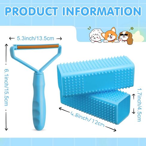 Honeydak 3 Pieces Hair Remover Tool Dog Hair Remover Pro Silicone Cleaner Brush Roller Fuzz Hairball Brush for Carpet Rake, Car Mat, Couch, Pet Bed, Clothes in Saudi Arabia