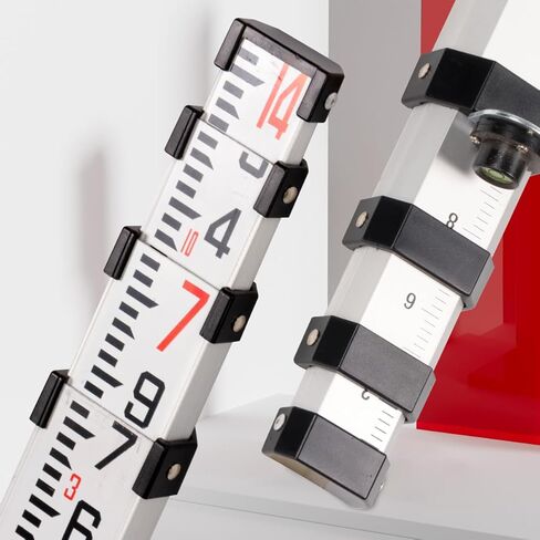 قضيب من الألومنيوم بطول 16 قدمًا - قضيب تسوية متداخل من 3 أقسام مع مستوى فقاعات، علامات مزدوجة الجوانب للقياس الدقيق (5 م/16 قدم، 10 أجزاء) in Kuwait