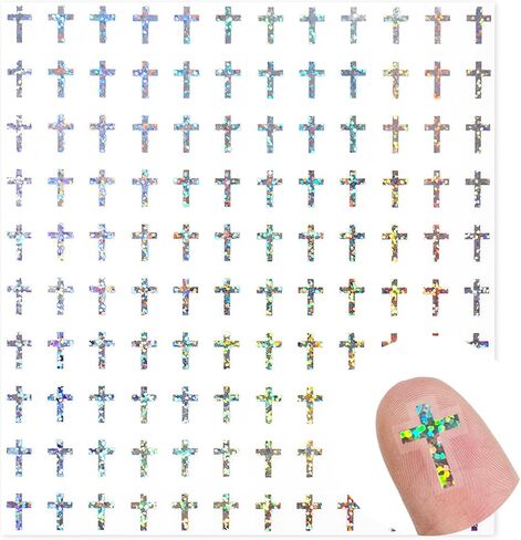 2400Pcs Mini Cross Sticker Laser Christening Paper Decal Holographic Baptism Self-Adhesive Sticker for Church Planner Envelope Scrapbook DIY Supplies, 0.5 in in Saudi Arabia