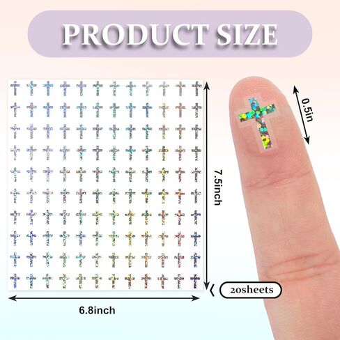 2400Pcs Mini Cross Sticker Laser Christening Paper Decal Holographic Baptism Self-Adhesive Sticker for Church Planner Envelope Scrapbook DIY Supplies, 0.5 in in Saudi Arabia