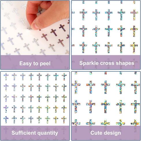 2400Pcs Mini Cross Sticker Laser Christening Paper Decal Holographic Baptism Self-Adhesive Sticker for Church Planner Envelope Scrapbook DIY Supplies, 0.5 in in Saudi Arabia