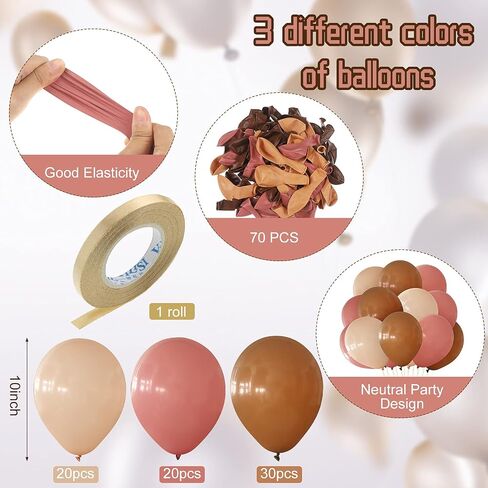 Sumind 70 PCS Retro Blush Pink Balonons 10 inch Dusty Pink Nude Balloons Decor مع 33 قدمًا من الشريط الذهبي للعرائس للاستحمام بالطفل Boho Boho حفل زفاف in Saudi Arabia