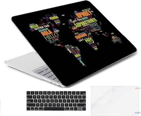 MINGDAO Compatible with Microsoft Surface Laptop Go 2/1 12.4 inch Hard Protective Shell Cace and Keyboard Cover (Models:2013&1943, 2022 2020 Release) - Typographical World Map Different Language Hello in Saudi Arabia
