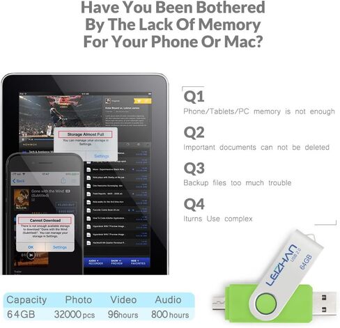 leizhan 64 gb USB Flash Drive 3.0 for Samsung Galaxy S4 S5 S6 S7 HTC Nokia Moto Huawei, Micro-USB 3.0 Pendrive, Blue in Kuwait