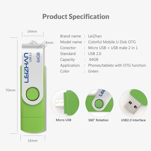 leizhan 64 gb USB Flash Drive 3.0 for Samsung Galaxy S4 S5 S6 S7 HTC Nokia Moto Huawei, Micro-USB 3.0 Pendrive, Blue in Kuwait