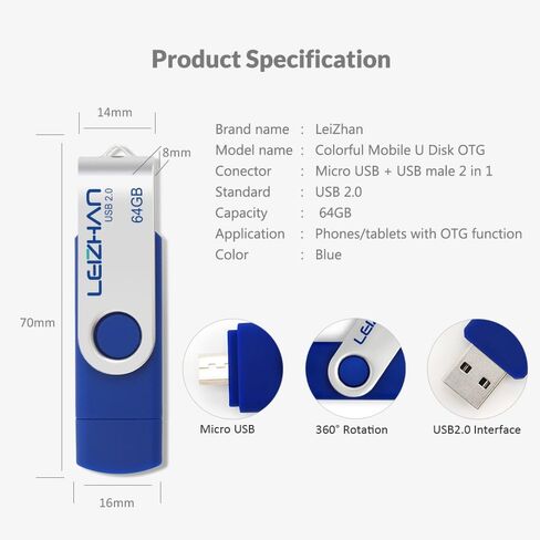 محرك فلاش Leizhan 64 جيجابايت Micro USB 3.0 OTG Memory Stick لهواتف Android والأجهزة الدقيقة وأجهزة الكمبيوتر، محرك أقراص Micro-USB 3.0، أرجواني in Kuwait