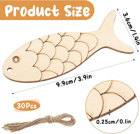 30pcs قواطع السمك الخشبية غير المكتملة على شكل سمكة مقطوعة مع ثقوب زخارف خشبية معلقة مع أشياء خشبية على شكل خيوط لطلاء لزخارف الحرف DIY in Saudi Arabia