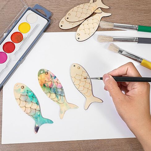 30pcs قواطع السمك الخشبية غير المكتملة على شكل سمكة مقطوعة مع ثقوب زخارف خشبية معلقة مع أشياء خشبية على شكل خيوط لطلاء لزخارف الحرف DIY in Saudi Arabia