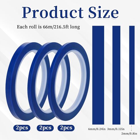 6 Rolls Fine Line Tape ، أشرطة Pinstripe Finleline متعددة الحجم ، 1/12 ، 1/8 ، 1/4 في أشرطة إخفاء Fineline × 36 YD ، شريط pinstripe المرن لفن طلاء السيارات DIY ، الأزرق in Kuwait