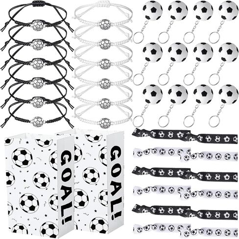 48 PCS Soccer Party Forms Suppors مجموعة تشمل 12 Scrunchies Hair Scrunchies 12 Scercer Keychains 12 BACEELTS 12 PIATE in Saudi Arabia