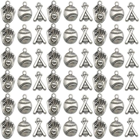 Youdiyla 60pcs Alloy Silver Baseball Series Pendant Jewelry Making DIY Keychain Earrings Pendant Various Design Charms for Jewelry Making Bracelets Necklace (SN245) in Saudi Arabia