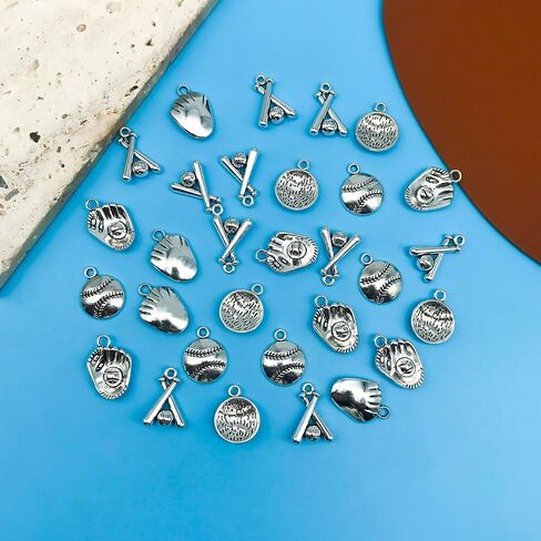 Youdiyla 60pcs Alloy Silver Baseball Series Pendant Jewelry Making DIY Keychain Earrings Pendant Various Design Charms for Jewelry Making Bracelets Necklace (SN245) in Saudi Arabia