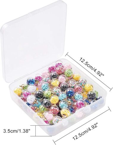 PH PandaHall 100pcs Colorful Glass Ball Charms - 15mm Crystal Glass Ball Pendants with Star Glitter Sequins, Cup Peg Bails for DIY Necklace, Earring, Jewelry, DIY Craft Making in Saudi Arabia