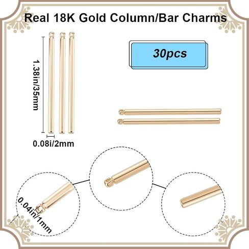 Beebeecraft 1 Box 30Pcs Gold Bar Charms 18K Gold Plated Brass Stick Strip Long Vertical Charms with Hole for DIY Earrings Necklace Jewelry Making in Saudi Arabia