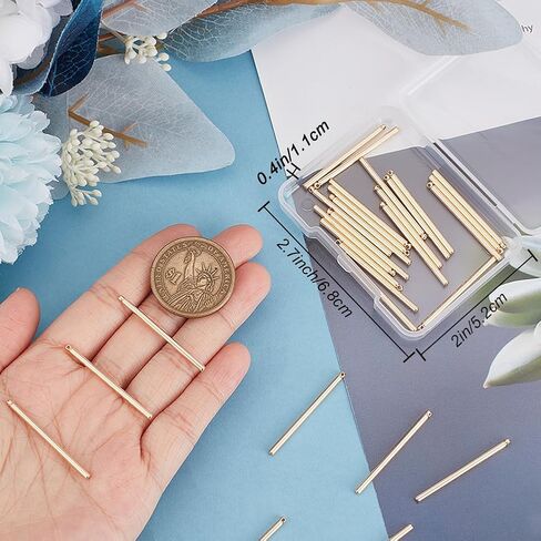 Beebeecraft 1 Box 30Pcs Gold Bar Charms 18K Gold Plated Brass Stick Strip Long Vertical Charms with Hole for DIY Earrings Necklace Jewelry Making in Saudi Arabia
