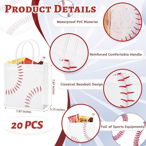 HGWNQX Baseball Party يفضل حقائب Goodie ، 20 PCS Baseball PVC Clear Caldy Gift Age مع مقابض ، وحقائب الوجبات الخفيفة للبيسبول لمستلزمات زخرفة الحفلات الرياضية in Saudi Arabia