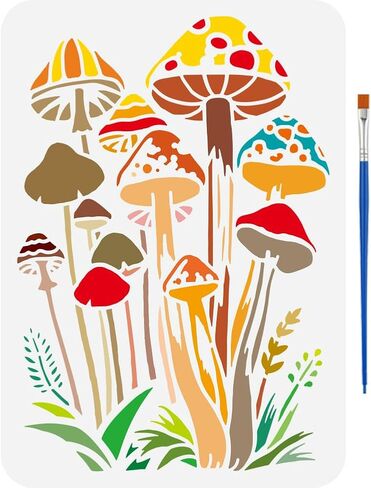 FINGERINSPIRE Tall Skinny Mushrooms Painting Stencil with Paint Brush 8.3x11.7inch Mushrooms in The Wild Template Reusable Grass Mushrooms Stencil for Painting Plant Theme Template for DIY Crafts in Saudi Arabia