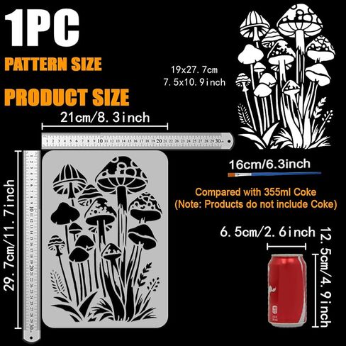 FINGERINSPIRE Tall Skinny Mushrooms Painting Stencil with Paint Brush 8.3x11.7inch Mushrooms in The Wild Template Reusable Grass Mushrooms Stencil for Painting Plant Theme Template for DIY Crafts in Saudi Arabia
