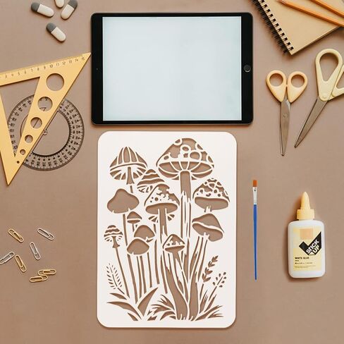 FINGERINSPIRE Tall Skinny Mushrooms Painting Stencil with Paint Brush 8.3x11.7inch Mushrooms in The Wild Template Reusable Grass Mushrooms Stencil for Painting Plant Theme Template for DIY Crafts in Saudi Arabia
