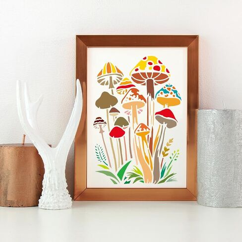 FINGERINSPIRE Tall Skinny Mushrooms Painting Stencil with Paint Brush 8.3x11.7inch Mushrooms in The Wild Template Reusable Grass Mushrooms Stencil for Painting Plant Theme Template for DIY Crafts in Saudi Arabia