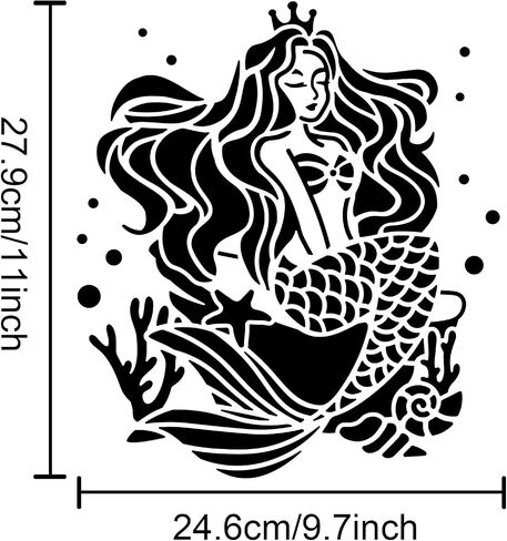MAYJOYDIY Mermaid Stencil 11.8×11.8 Inch Sea Creature Stencils Reusable Ocean Coral Starfish Painting Stencils Tropical Mermaid Theme Crafts and Decor Paint Wall Wood Fabric Furniture in Saudi Arabia