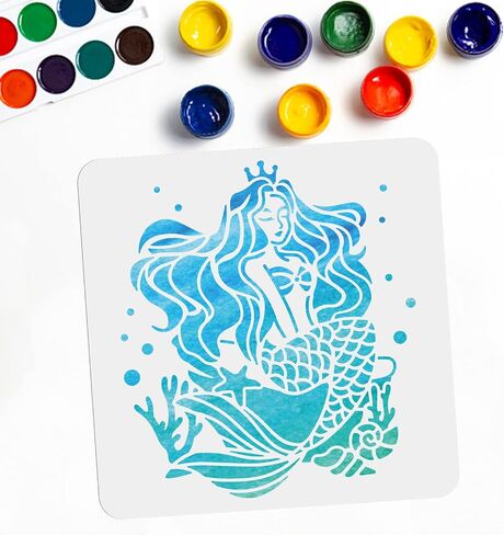 MAYJOYDIY Mermaid Stencil 11.8×11.8 Inch Sea Creature Stencils Reusable Ocean Coral Starfish Painting Stencils Tropical Mermaid Theme Crafts and Decor Paint Wall Wood Fabric Furniture in Saudi Arabia