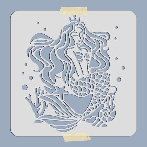 MAYJOYDIY Mermaid Stencil 11.8×11.8 Inch Sea Creature Stencils Reusable Ocean Coral Starfish Painting Stencils Tropical Mermaid Theme Crafts and Decor Paint Wall Wood Fabric Furniture in Saudi Arabia