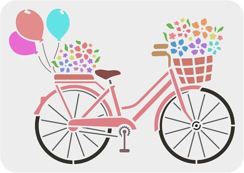 FINGERINSPIRE Bicycle Stencil Template 11.7x8.3 inch Flower Stencils Plastic Bike Balloon Flowers Pattern Painting Stencil Reusable DIY Decor Stencil for Painting on Wood, Floor, Wall in Saudi Arabia